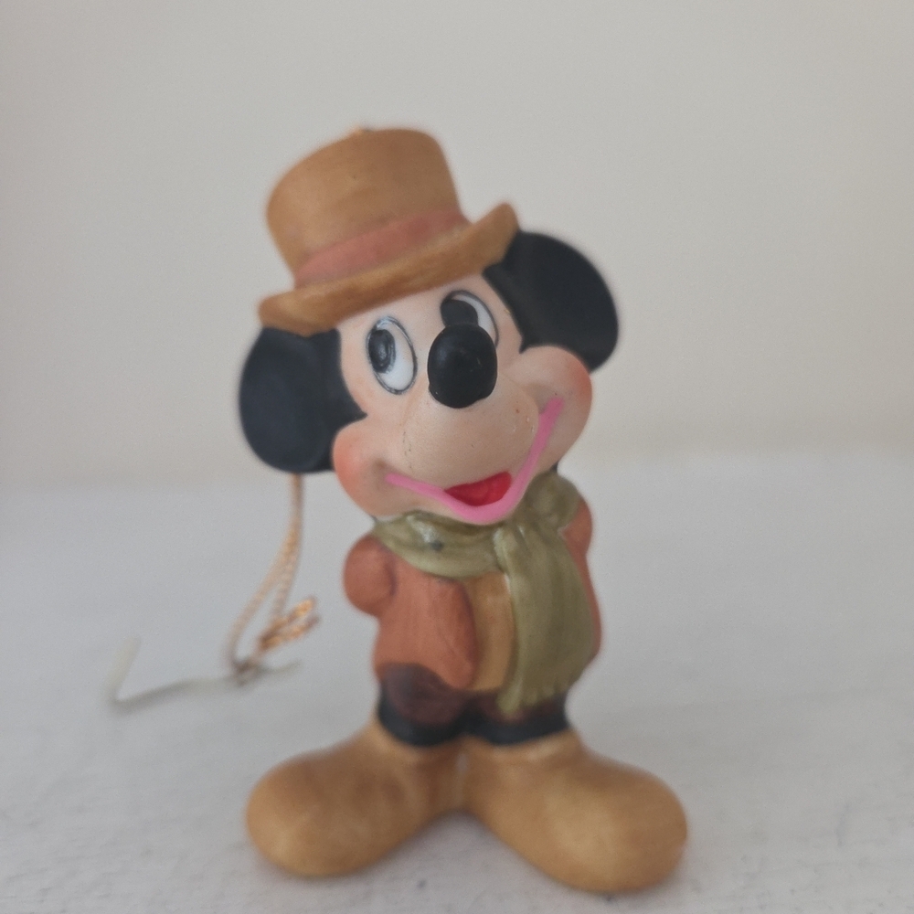 Vintage Disney Mickey Mouse Christmas Ornament Ceramic Japan Dickens Top Hat 3"